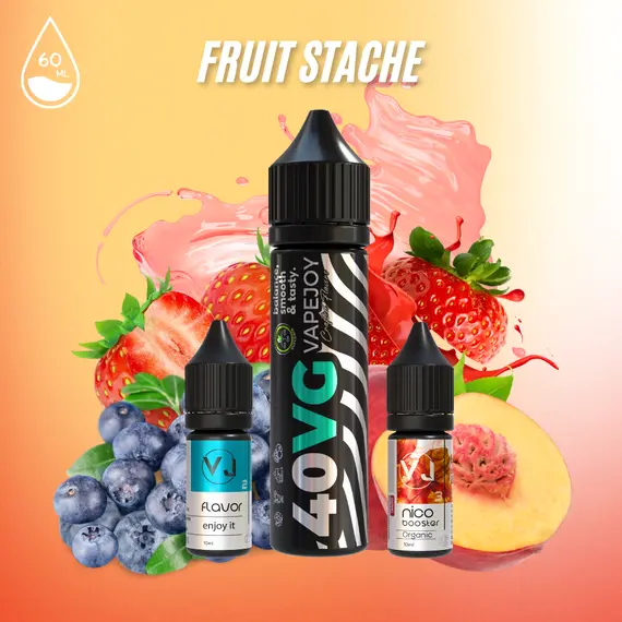FRUIT STACHE – рідина для вейпа зі смаком полуниці, персика та чорниці (Набір 60мл)