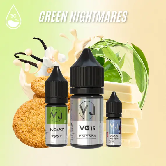 GREEN NIGHTMARES - белый шоколад с ванильным крекером и зеленым чаем (30мл Salt) GREEN NIGHTMARES - белый шоколад с ванильным крекером и зеленым чаем (30мл Salt)