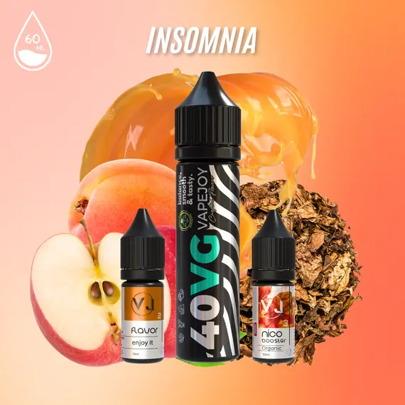 INSOMNIA - рідина для вейпу зі смаком тютюну з абрикосом та яблуком 60мл INSOMNIA - рідина для вейпу зі смаком тютюну з абрикосом та яблуком 60мл