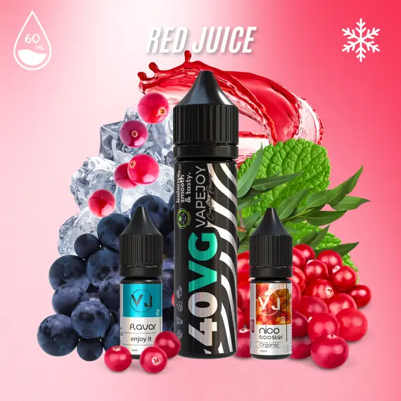RED JUICE - червоні ягоди і чорний виноград з нотами евкаліпта та м'яти 60 мл RED JUICE - червоні ягоди і чорний виноград з нотами евкаліпта та м'яти 60 мл