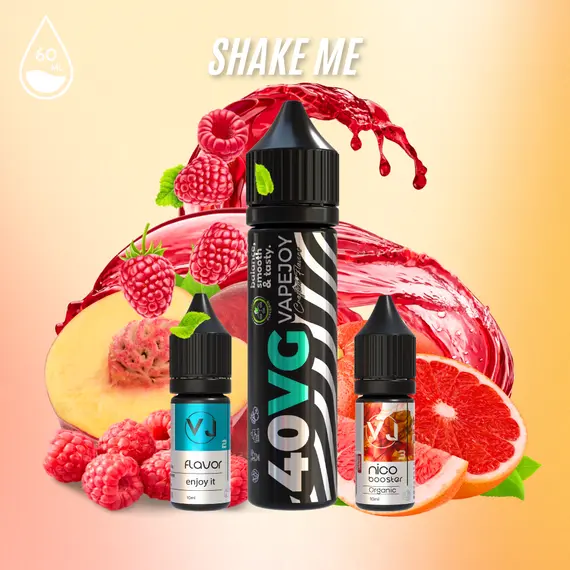 SHAKE ME! - рідина для вейпу зі смаком грейпфрута з персиком та малиною 60мл SHAKE ME! - рідина для вейпу зі смаком грейпфрута з персиком та малиною 60мл